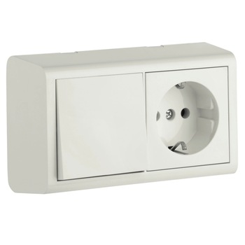 Intrerupator simplu + Priza simpla OVIVO NIVO pentru montare exterioara, alb Intrerupator simplu + Priza simpla OVIVO NIVO pentru montare exterioara, alb