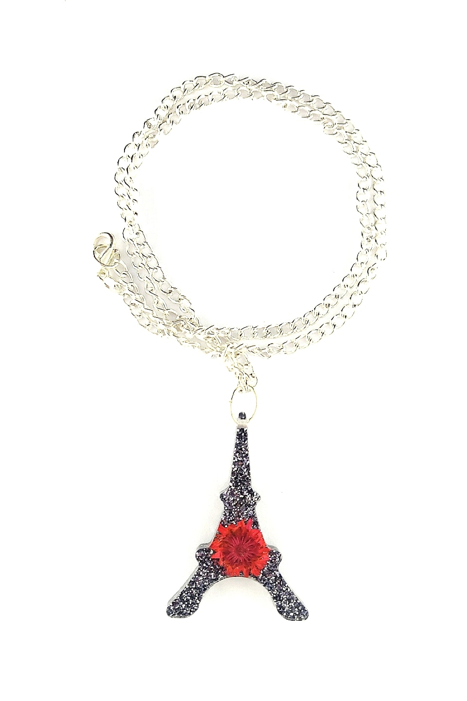 Colier din flori naturale si rasina, Delirium, unicat, Paris, negru