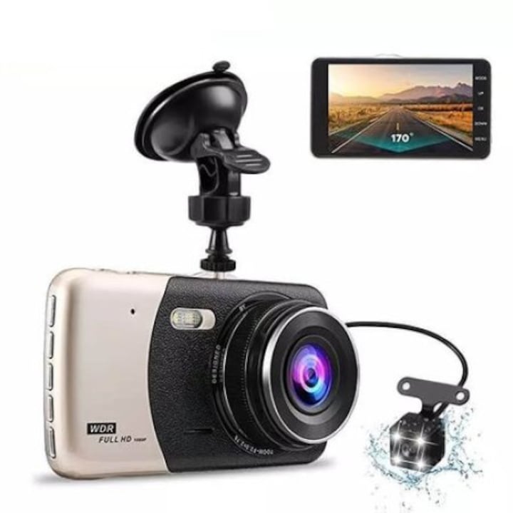 Видеорегистратор Automat, T503 - Full HD, 2 камери, нощно HDR заснемане, G-сензор, Сив/Черен