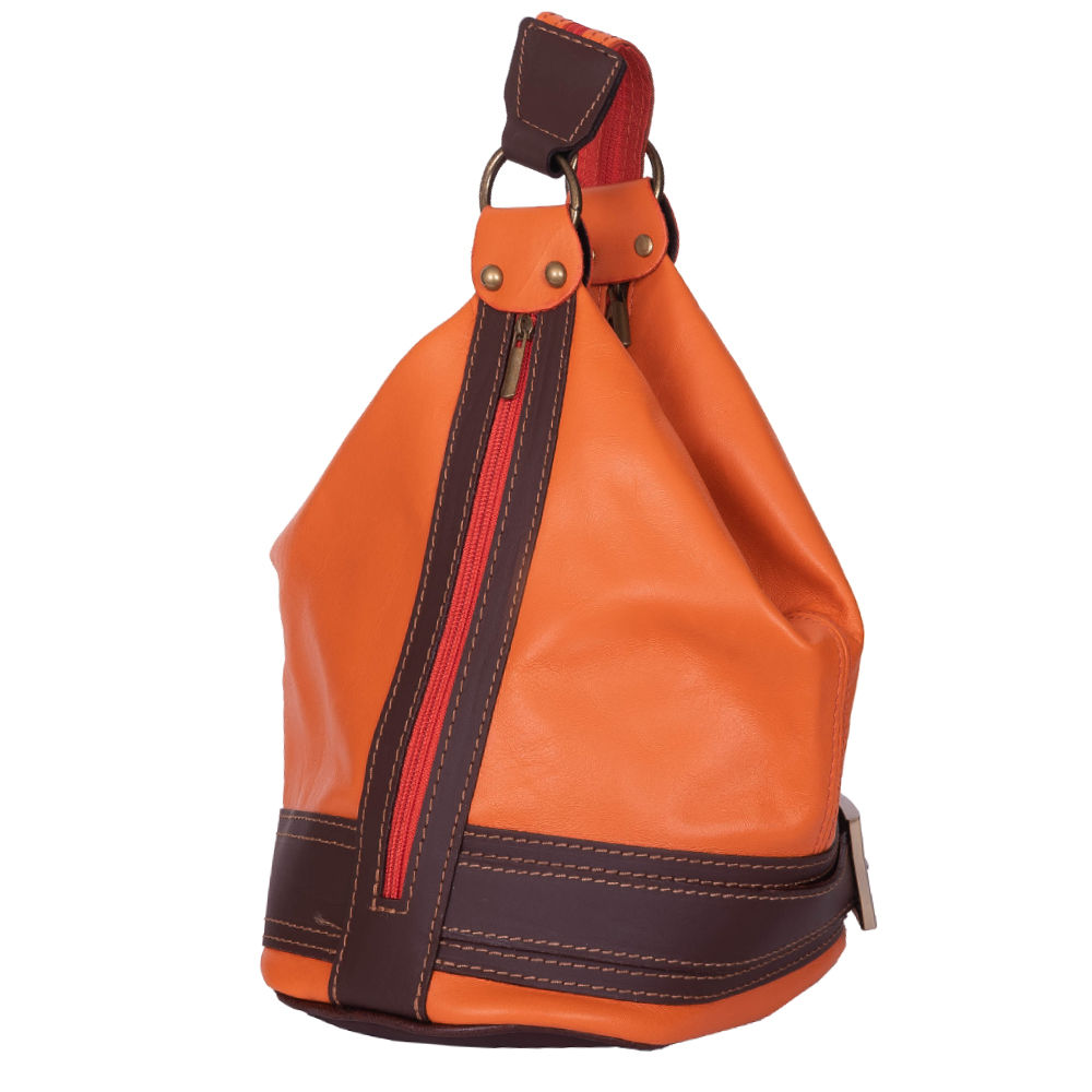 Geanta si rucsac din piele naturala 2-in-1 Sonia portocalie