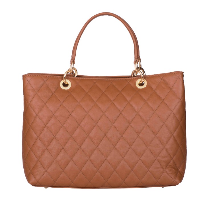 Geanta din piele matlasata Gisella coniac