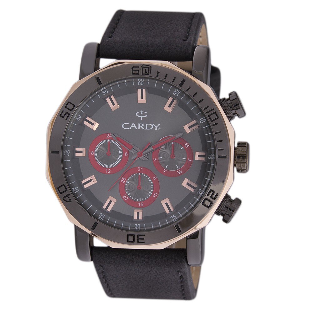 Ceas barbatesc, CARDY, Analog, Sport, Quartz, Gri, Negru, Aliaj, curea din Piele ecologica, dimensiune carcasa 4.6 cm