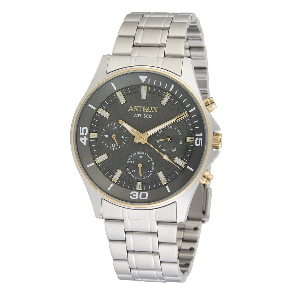 Ceas barbatesc, ASTRON, Analog, Sport, Quartz, Gri, Bicolor, Inox, curea din Inox, dimensiune carcasa 4.4 cm