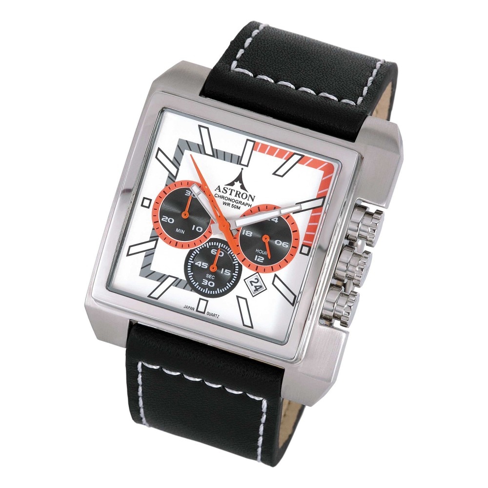 Ceas barbatesc, ASTRON, Analog, Casual, Quartz, Alb, Argintiu, Inox, curea din Piele naturala, dimensiune carcasa 4.5 cm
