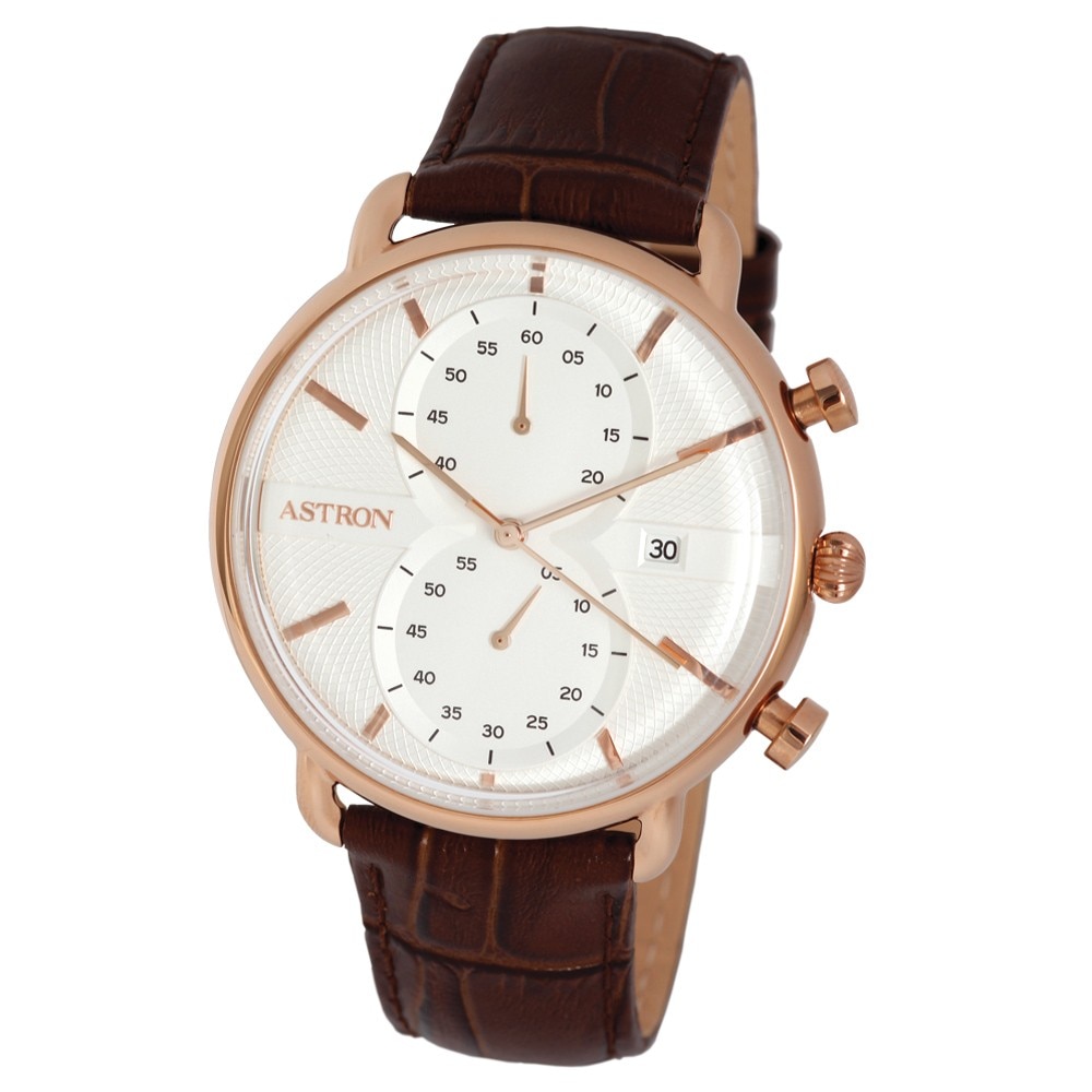 Ceas barbatesc, ASTRON, Analog, Casual, Quartz, Alb, Rosegold, Inox, curea din Piele naturala, dimensiune carcasa 4.2 cm