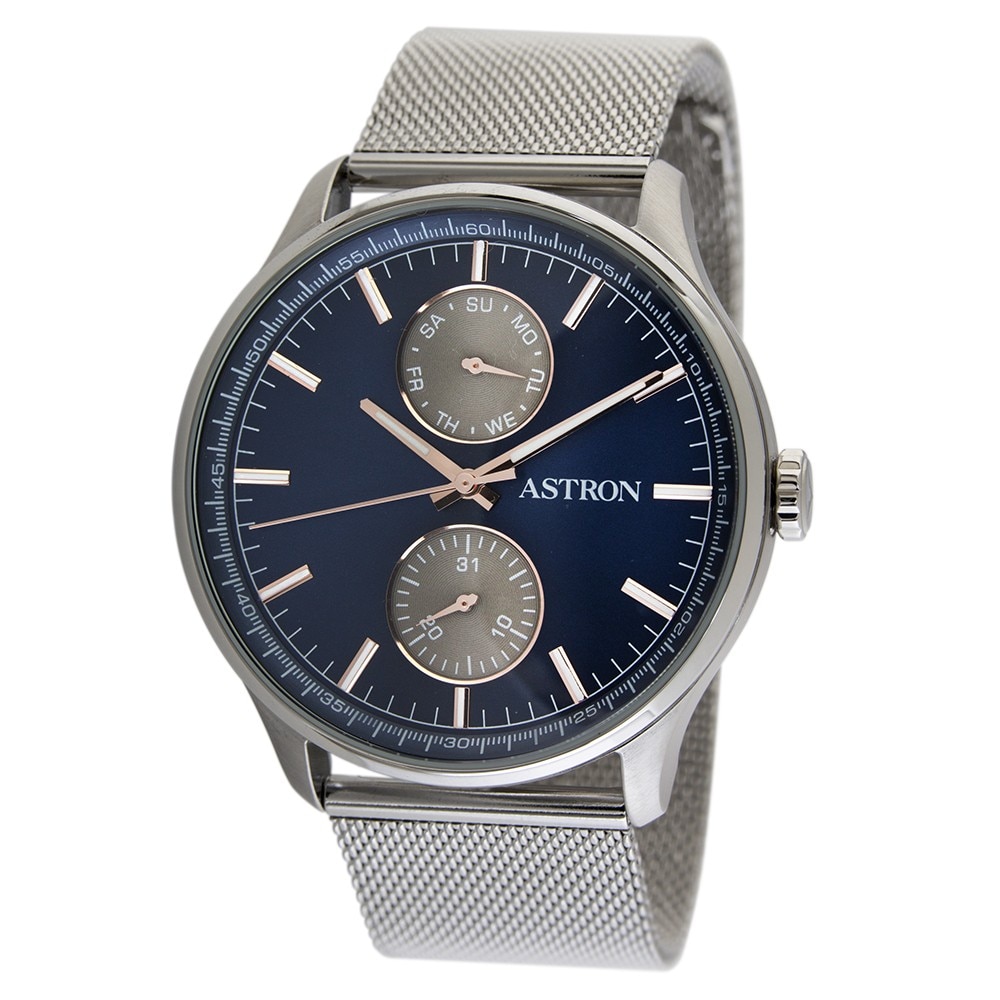 Ceas barbatesc, ASTRON, Analog, Casual, Quartz, Albastru, Argintiu, Inox, curea din Inox, dimensiune carcasa 4.2 cm