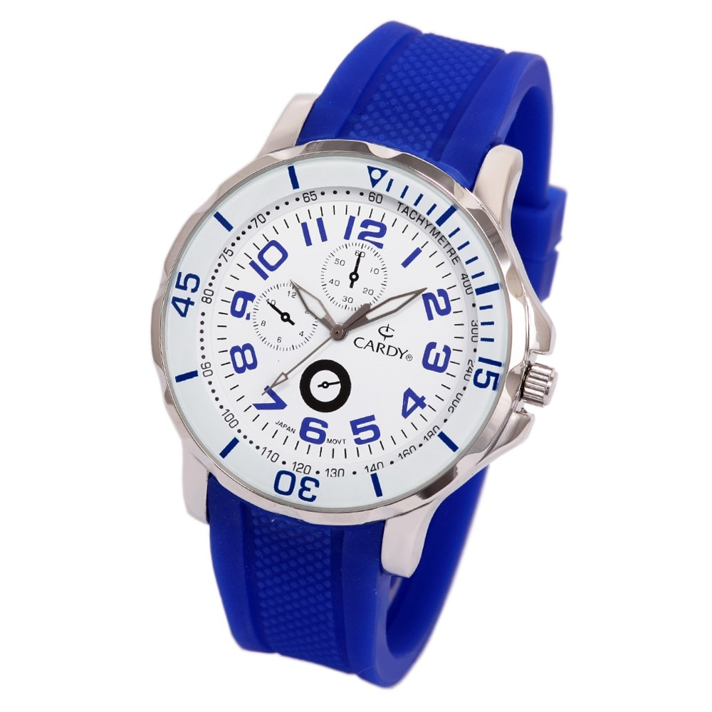 Ceas barbatesc, CARDY, Analog, Casual, Quartz, Alb, Argintiu, Aliaj, curea din Plastic, dimensiune carcasa 4.6 cm