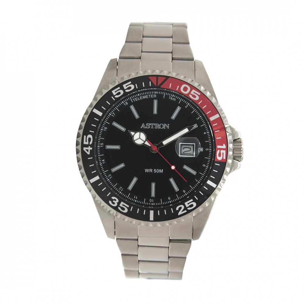 Ceas barbatesc, ASTRON, Analog, Casual, Quartz, Negru, Argintiu, Inox, curea din Inox,Rotunda, dimensiune carcasa 4.3 cm