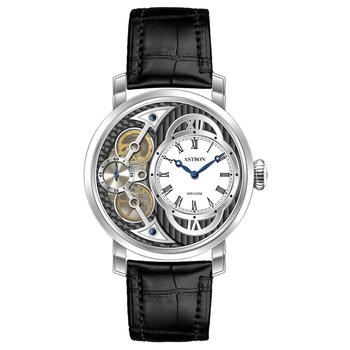 Ceas barbatesc, ASTRON, Analog, Casual, Quartz, Negru, Argintiu, Inox, curea din Piele naturala,Rotunda, dimensiune carcasa 4.8 cm Ceas barbatesc, ASTRON, Analog, Casual, Quartz, Negru, Argintiu, Inox, curea din Piele naturala,Rotunda, dimensiune carcasa 4.8 cm