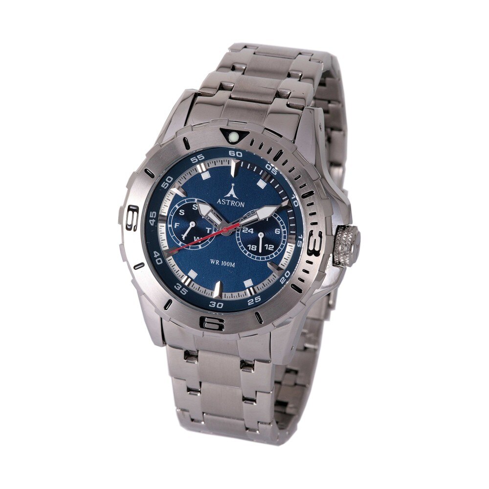 Ceas barbatesc, ASTRON, Analog, Casual, Quartz, Albastru, Argintiu, Inox, curea din Inox,Rotunda, dimensiune carcasa 4.2 cm