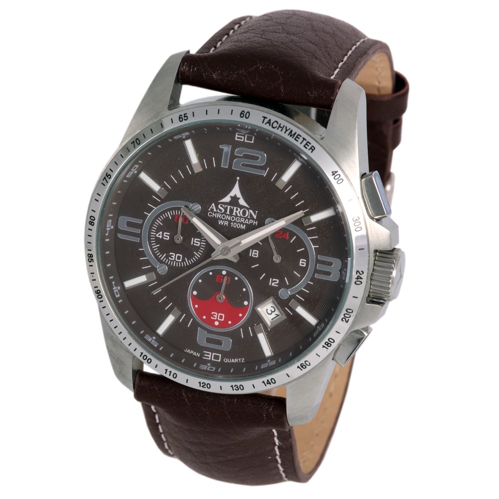 Ceas barbatesc, ASTRON, Analog, Casual, Quartz, Maro, Argintiu, Inox, curea din Piele naturala, dimensiune carcasa 4.3 cm