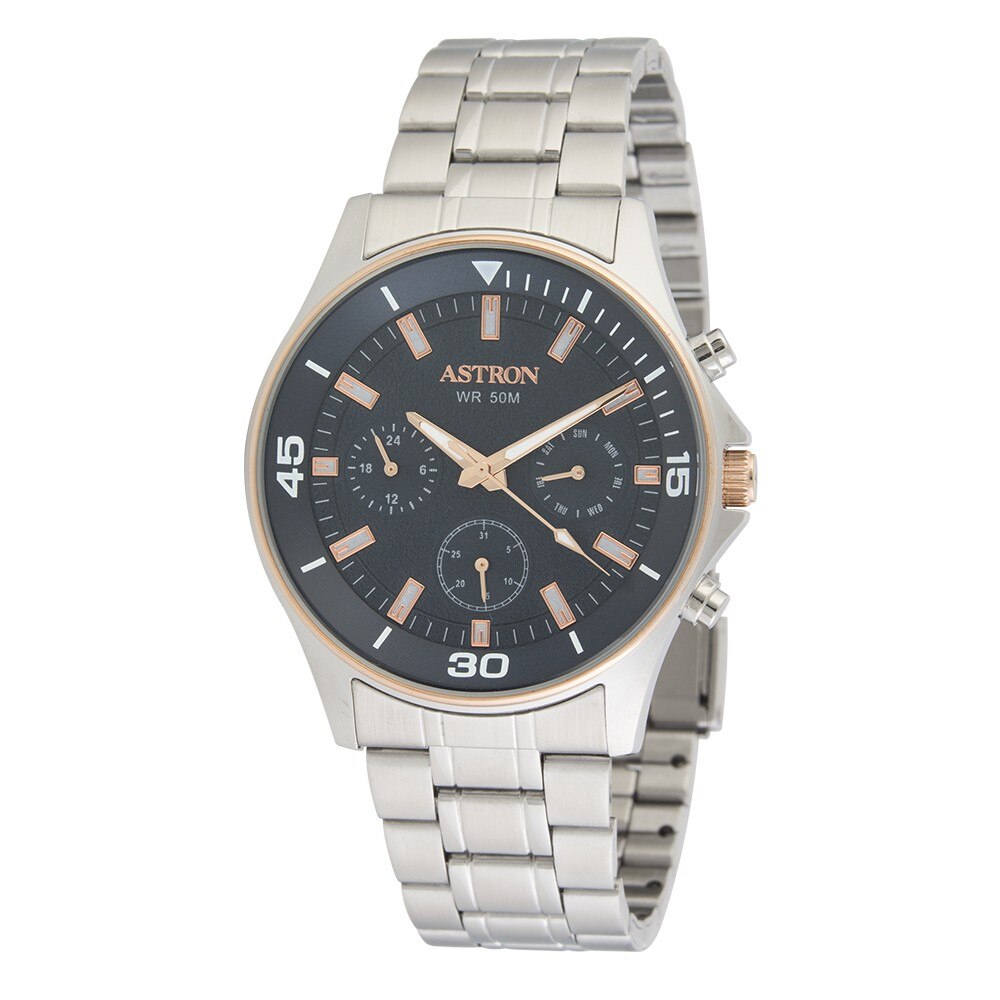 Ceas barbatesc, ASTRON, Analog, Sport, Quartz, Albastru, Bicolor, Inox, curea din Inox, dimensiune carcasa 4.4 cm