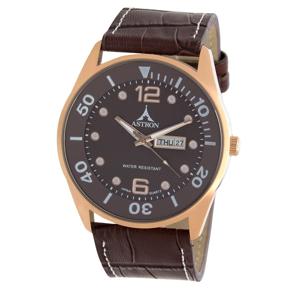 Ceas barbatesc, ASTRON, Analog, Casual, Quartz, Maro, Auriu, Inox, curea din Piele naturala, dimensiune carcasa 4.5 cm