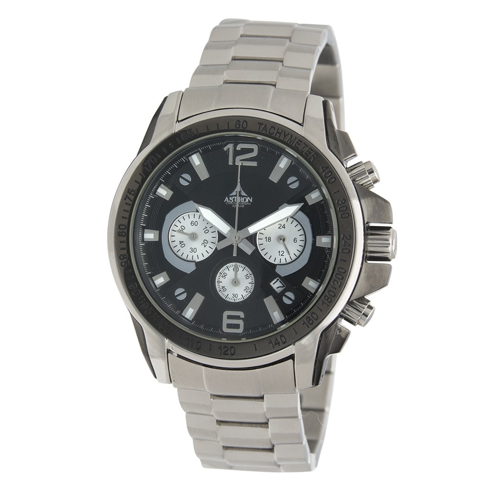 Ceas barbatesc, ASTRON, Analog, Casual, Quartz, Negru, Argintiu, Inox, curea din Inox,Rotunda, dimensiune carcasa 4.3 cm