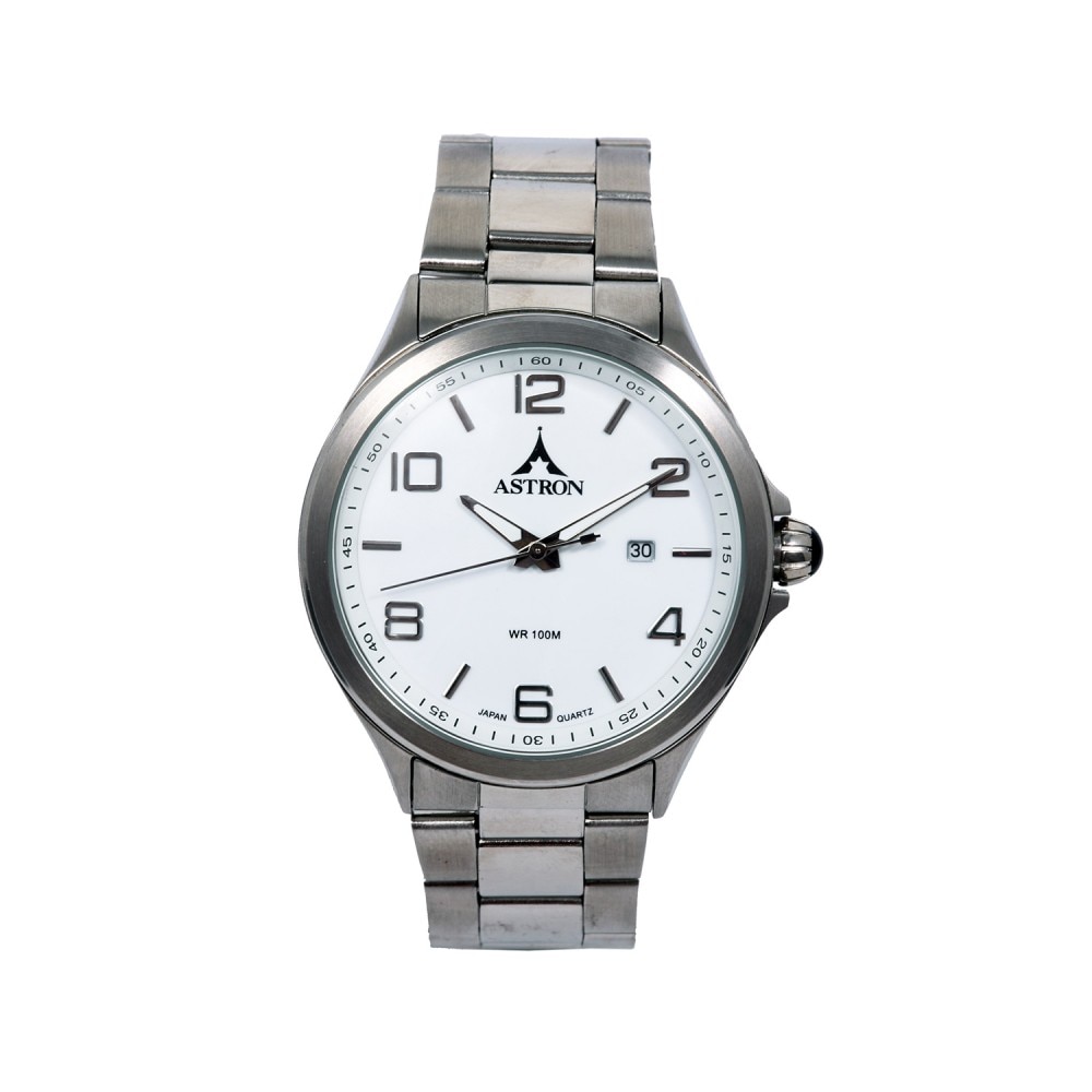 Ceas barbatesc, ASTRON, Analog, Casual, Quartz, Alb, Argintiu, Inox, curea din Inox, dimensiune carcasa 4.2 cm