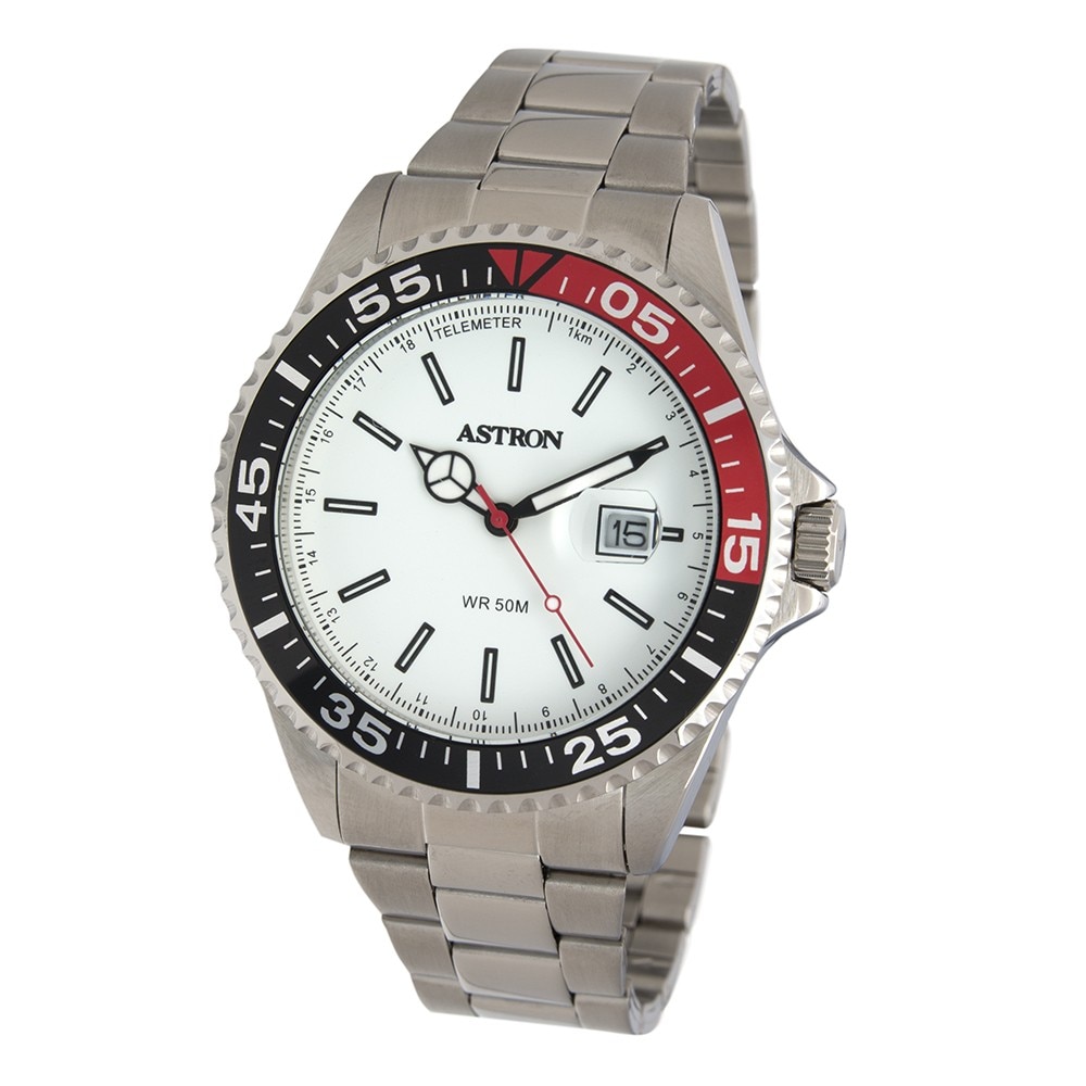 Ceas barbatesc, ASTRON, Analog, Casual, Quartz, Alb, Argintiu, Inox, curea din Inox,Rotunda, dimensiune carcasa 4.3 cm