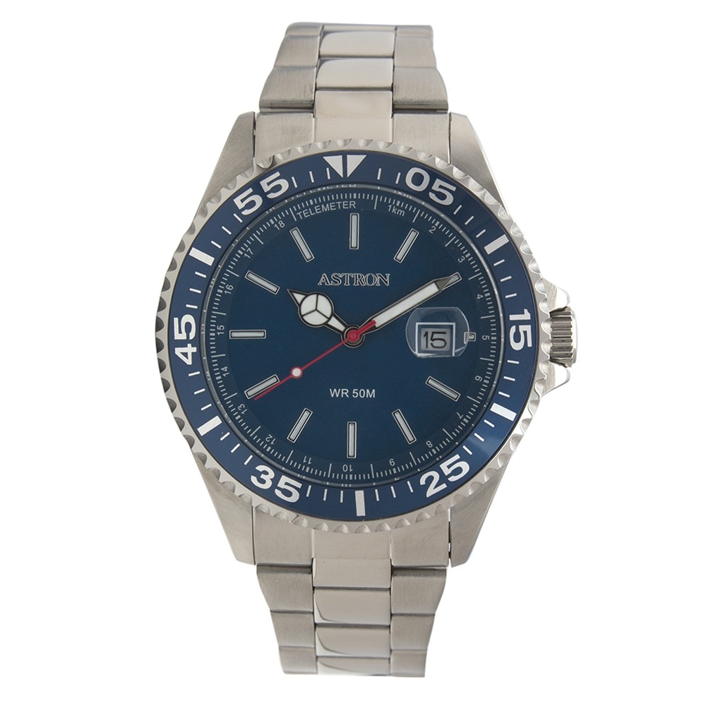 Ceas barbatesc, ASTRON, Analog, Casual, Quartz, Albastru, Argintiu, Inox, curea din Inox,Rotunda, dimensiune carcasa 4.3 cm