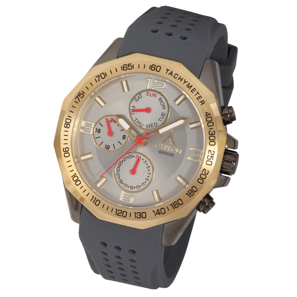 Ceas barbatesc, ASTRON, Analog, Casual, Quartz, Argintiu, Gunmetal, Inox, curea din Silicon, dimensiune carcasa 4.7 cm