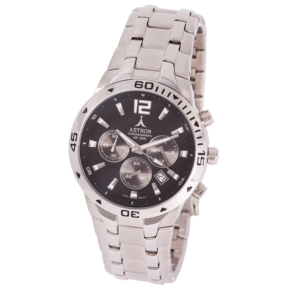 Ceas barbatesc, ASTRON, Analog, Casual, Quartz, Negru, Argintiu, Inox, curea din Inox, dimensiuni 3.8 × 3.8 × 1.2 cm