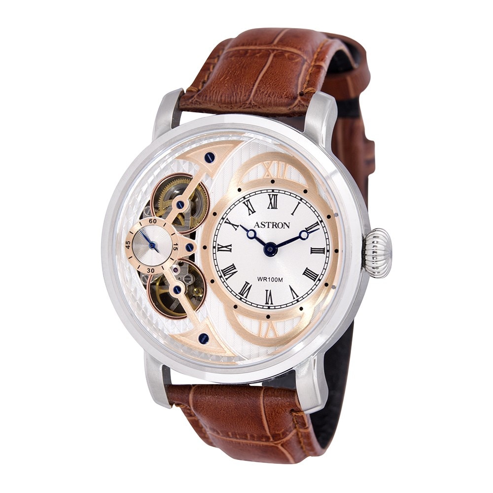 Ceas barbatesc, ASTRON, Analog, Casual, Quartz, Argintiu, Argintiu, Inox, curea din Piele naturala, dimensiune carcasa 4.8 cm