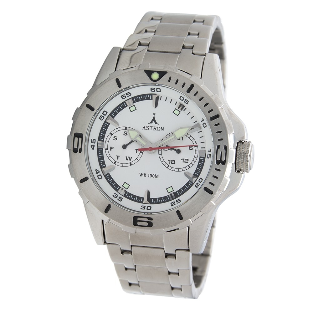 Ceas barbatesc, ASTRON, Analog, Casual, Quartz, Alb, Argintiu, Inox, curea din Inox, dimensiune carcasa 4.1 cm