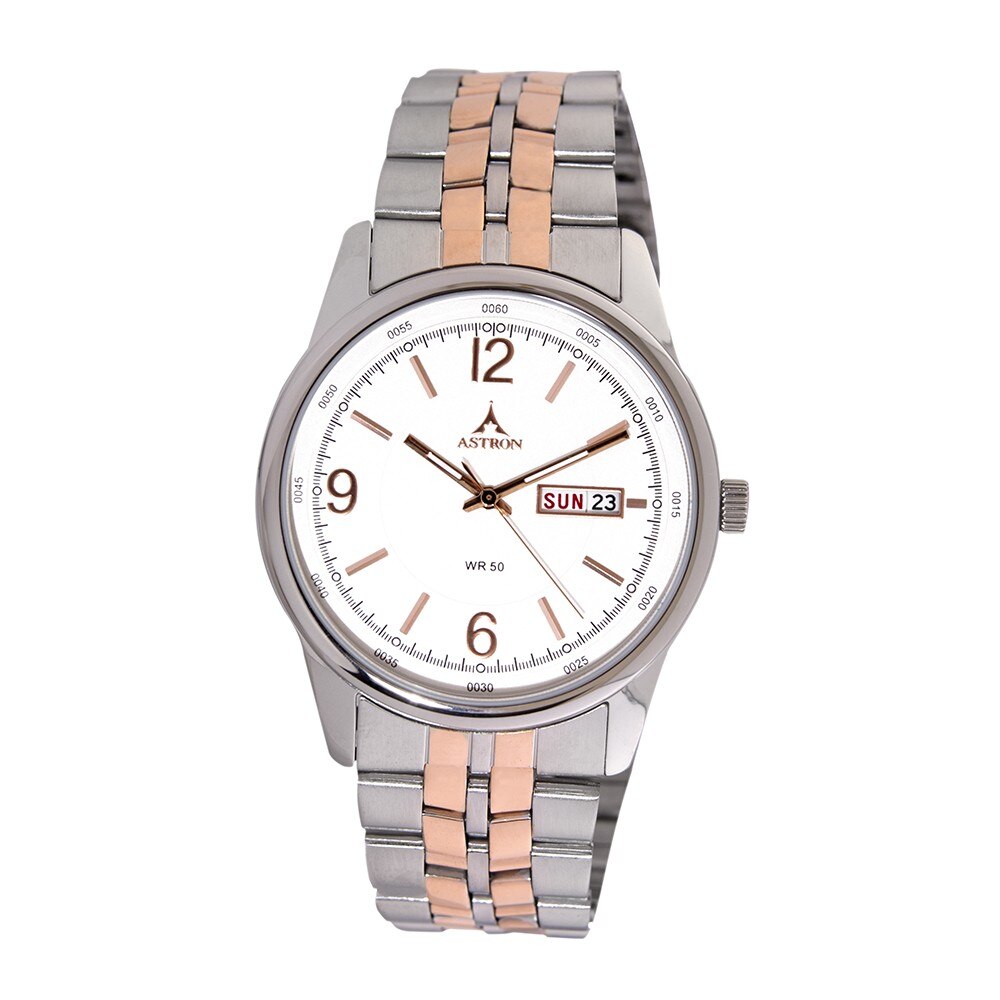 Ceas barbatesc, ASTRON, Analog, Casual, Quartz, Alb, Argintiu, Inox, curea din Inox, dimensiune carcasa 4.2 cm