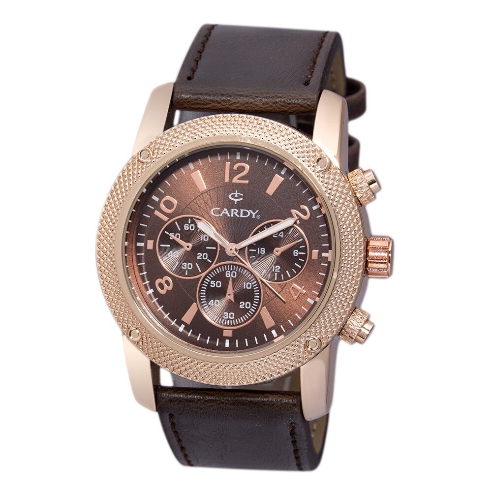 Ceas barbatesc, CARDY, Analog, Sport, Quartz, Maro, Rosegold, Aliaj, curea din Piele ecologica, dimensiune carcasa 4.3 cm