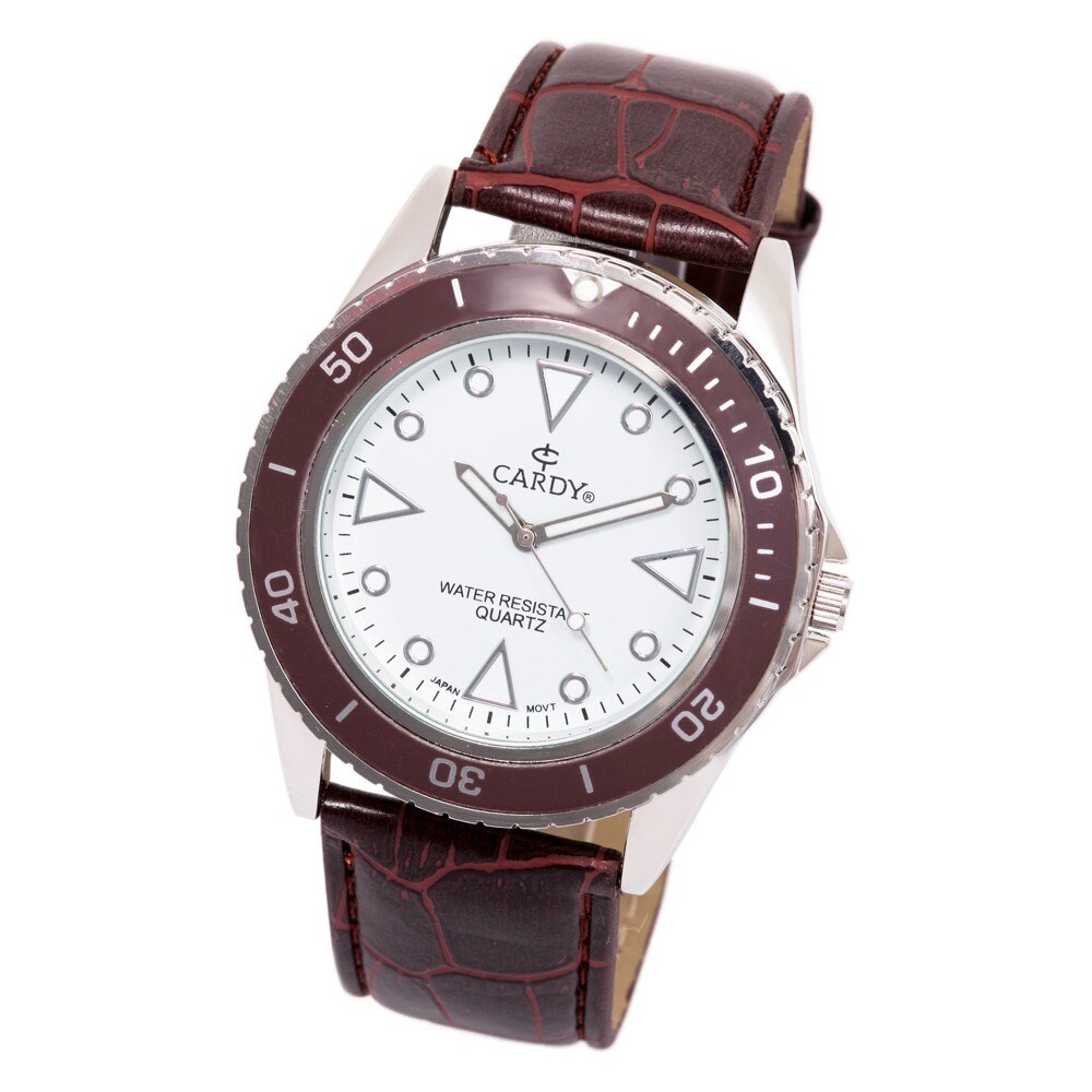 Ceas barbatesc, CARDY, Analog, Casual, Quartz, Alb, Argintiu, Aliaj, curea din Piele ecologica, dimensiune carcasa 4.5 cm