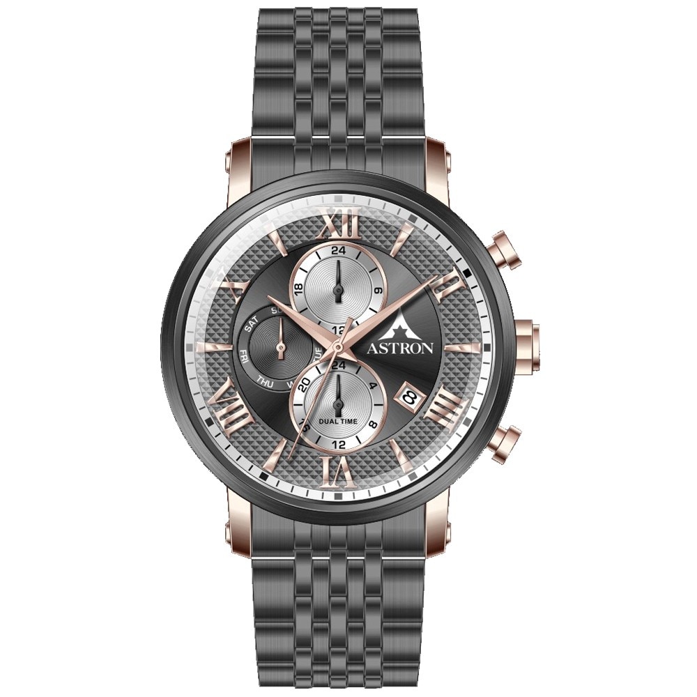 Ceas barbatesc, ASTRON, Analog, Casual, Quartz, Negru, Bicolor, Inox, curea din Silicon, dimensiune carcasa 4.5 cm