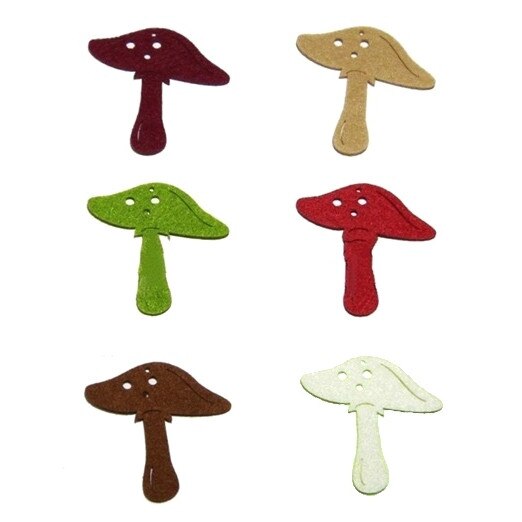 Set 6 figurine din fetru - ciuperci 6 culori, 6 cm