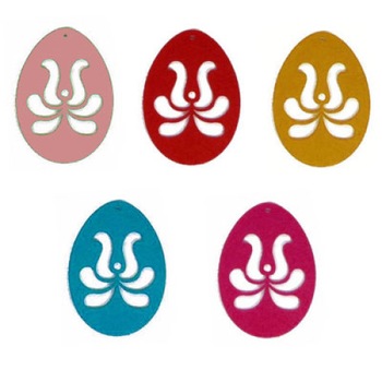 Set 6 figurine din fetru - oua colorate decupate cu model de floare, 6 cm Set 6 figurine din fetru - oua colorate decupate cu model de floare, 6 cm