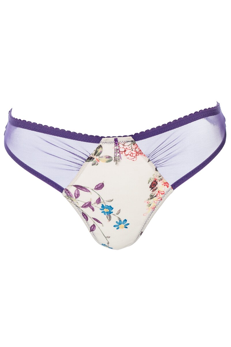 Chilot tanga, de colectie frantuzeasca, din dantela si tull, Bon-Bon Burgundy Blush,, Mov