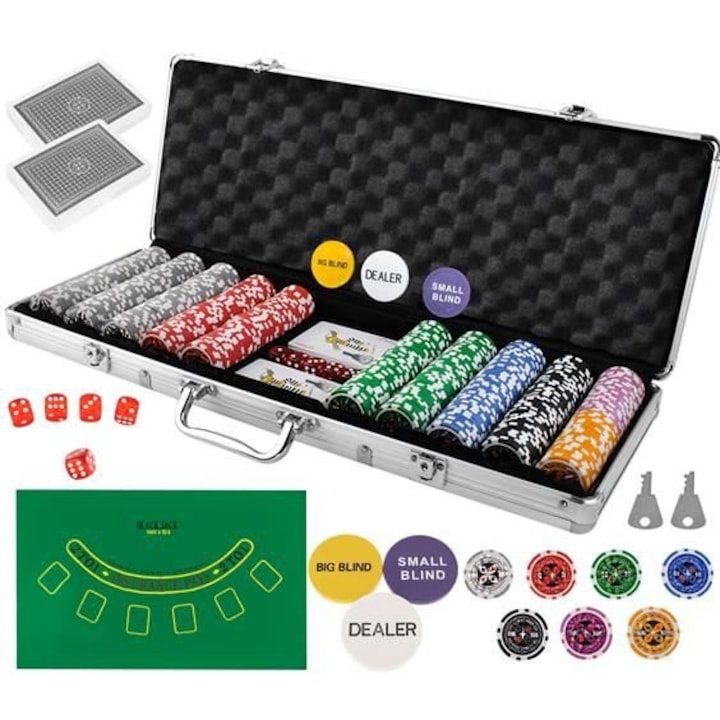 OEM Póker Szett, 500 zsetonnal és alumínium bőrönddel + kiegészítőkkel