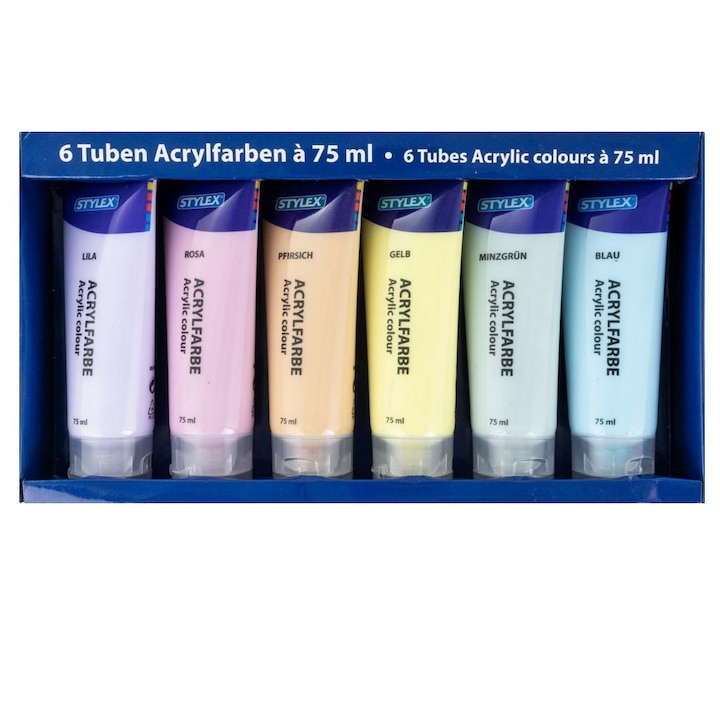 Set acuarele acrilice culori pastelate Stylex 6 culori x 75 ml