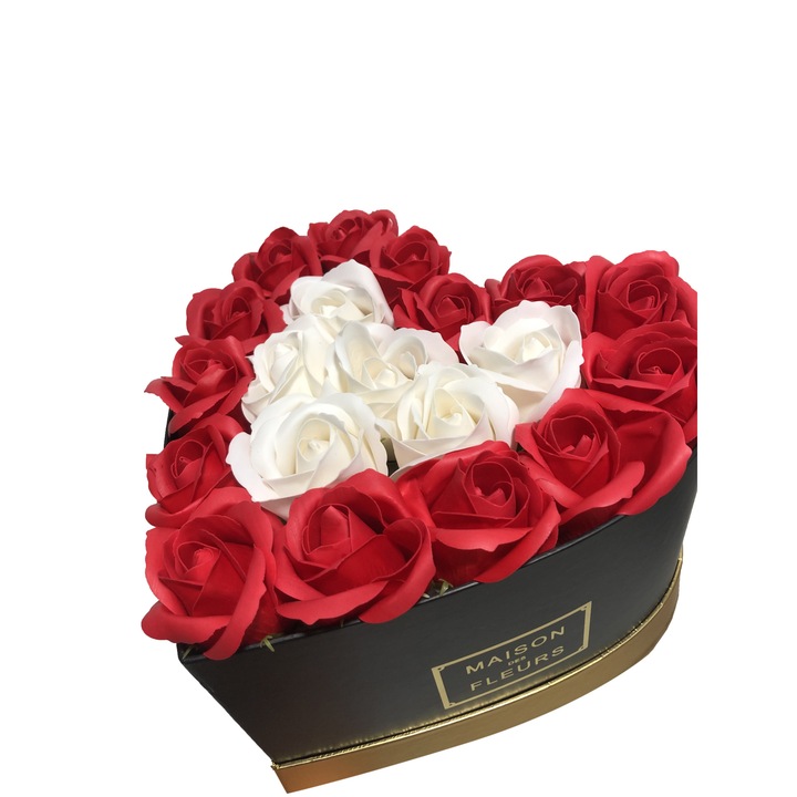 Colorissima Szív Vörös és fehér rózsákkal, 22 cm