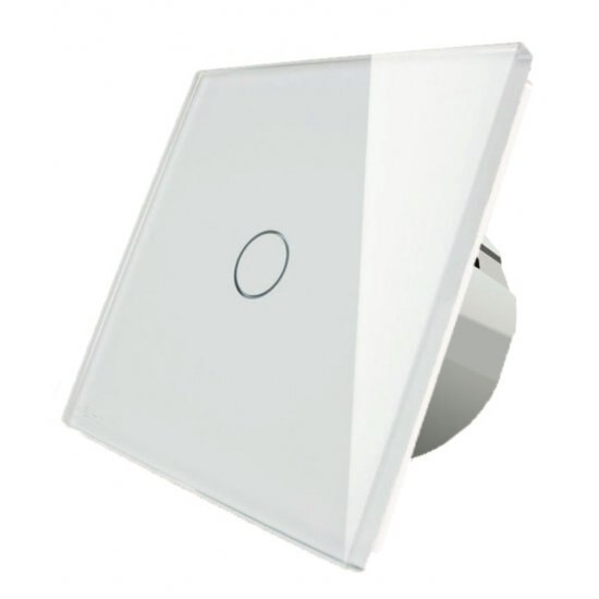 Intrerupator touch simplu, cu panou de sticla, alb,86 x 86 x 35 mm