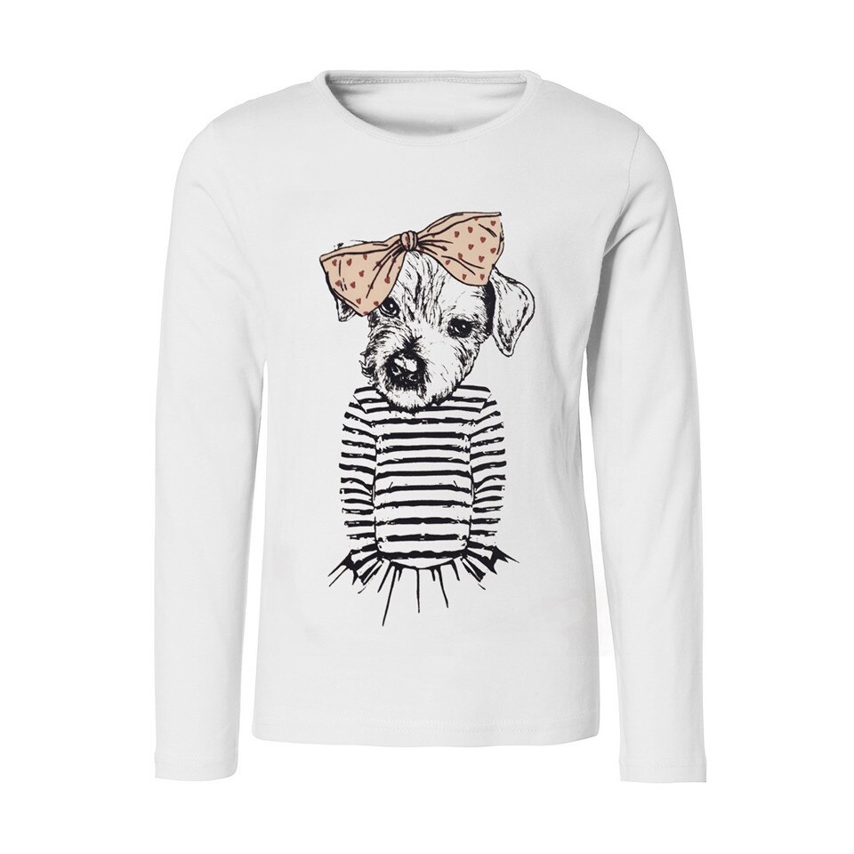 Bluza bumbac imprimata Name It fete, alb