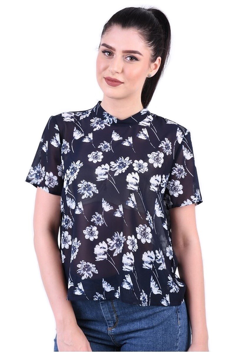 Tricou dama Night Flower, Bleumarin, Only, Marimea M 38 EU