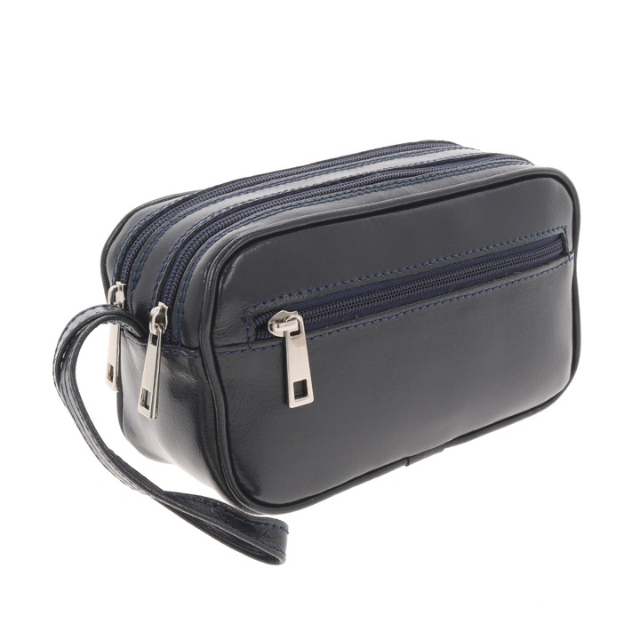 Borseta de mana din piele naturala bleumarin, MAGAZINULDEGENTI, model 013