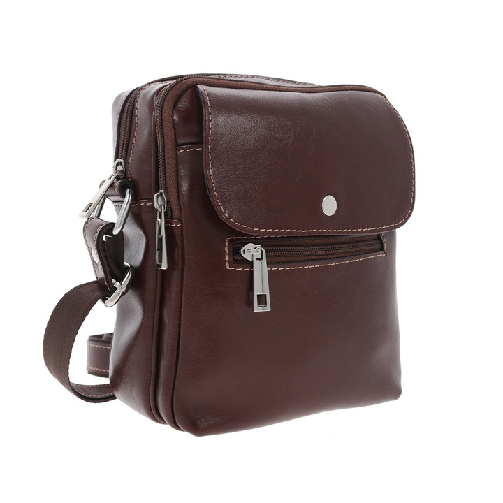 Valódi bőrből készült, konyak barna férfi váltáska, model 66 The Bag Shop