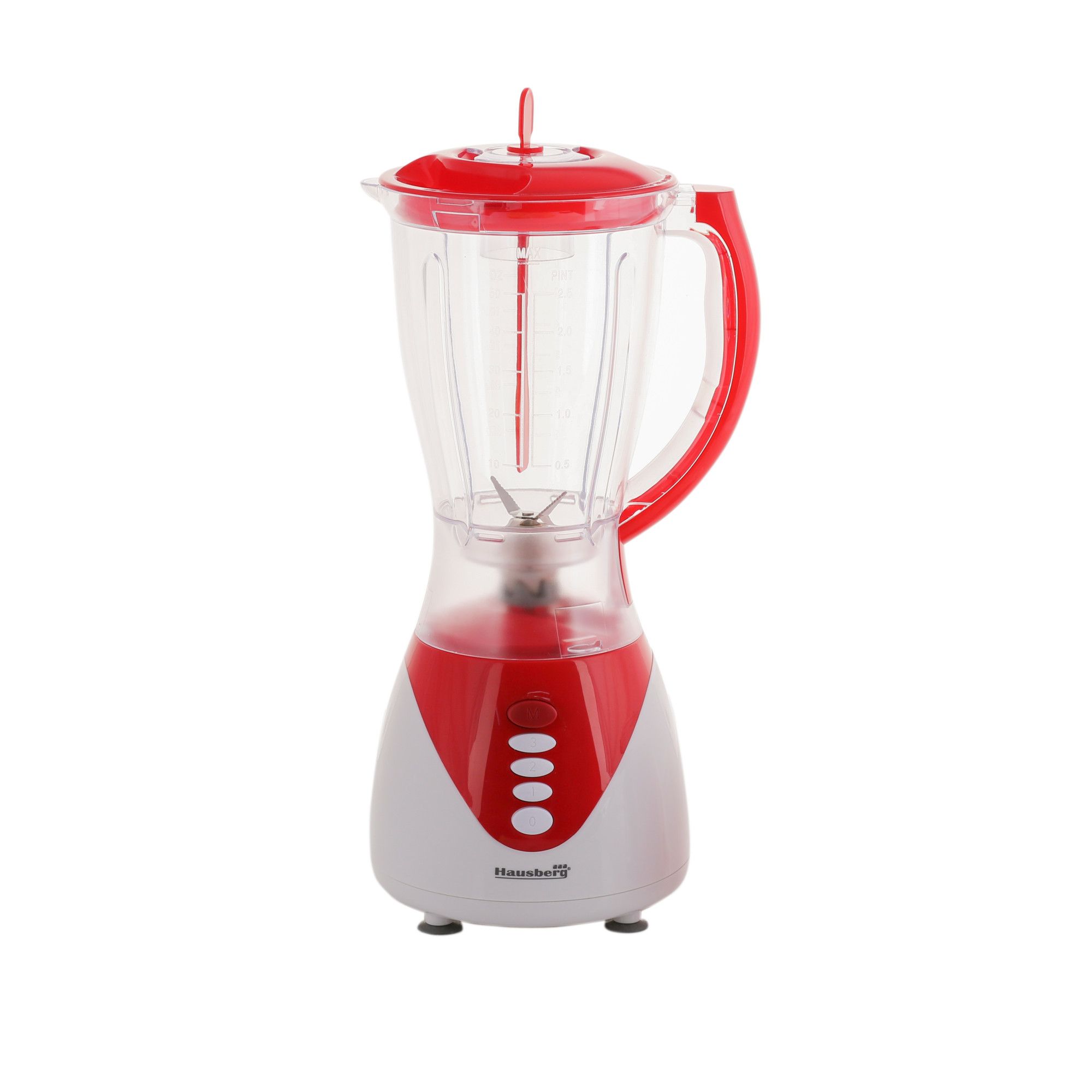Blender Hausberg 2 In 1, 300 W, Lame din Otel Inoxidabil, Capacitate 1,5 L, 3 Trepte de Viteza, Design Ergonomic, Alb&Rosu