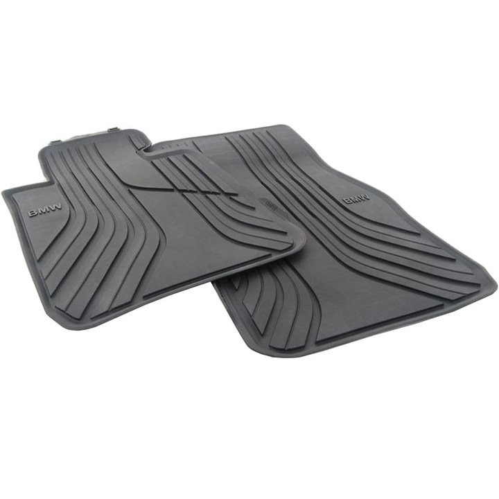 Set 2 covorase cauciuc pentru fata, originale BMW, compatibile BMW Seria 1 F20 F21 Seria 2 F22 F23, cu accesorii prindere, negru antracit
