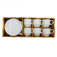 Set 6 cesti cafea cu farfurie, albe, cutie aurie, 4 cm