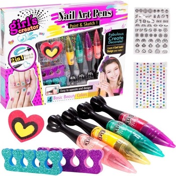 Kit pentru Pictat si Decorat Unghiile, NAIL ART, 4 Markere pentru Unghii, 2 Foi cu Decoratiuni, 6 ani +, multicolor Kit pentru Pictat si Decorat Unghiile, NAIL ART, 4 Markere pentru Unghii, 2 Foi cu Decoratiuni, 6 ani +, multicolor