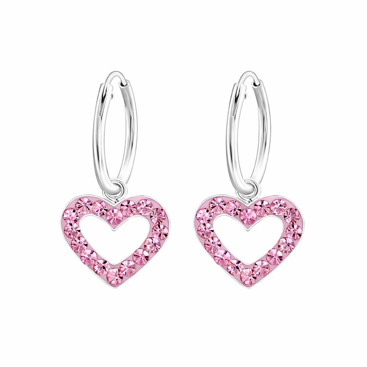 Cercei Argint 925 Boutique 23 Model Heart Cu Zirconiu Roz, Roz/Argintiu, Cercei Cu Tortite 1.2x14 mm, Cercei Cu Tortite Confortabile, Certificat Garantie, Cadou Cu Cutie Bijuterii