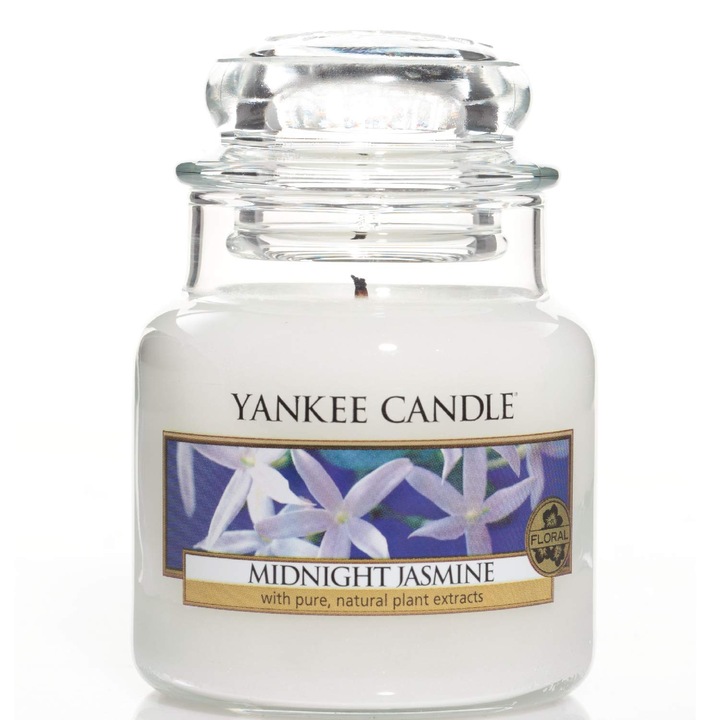 Ароматизирана свещ Yankee Candle, аромат Midnight jasmine в стъклен съд, 104 гр