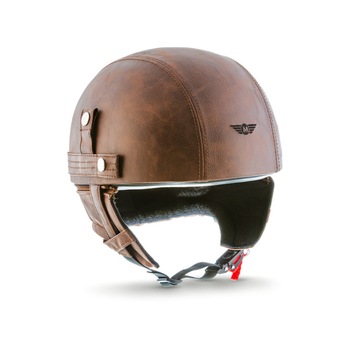 Casca scuter Moto D22, Moto, Termopolimer/Piele vegana, Maro, M Casca scuter Moto D22, Moto, Termopolimer/Piele vegana, Maro, M