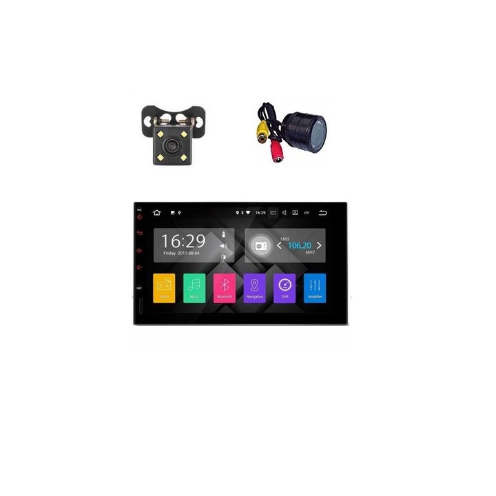 Set Dvd Auto Android 8.0 cu Camera marsalier + Camera Fata, Wi Fi Integrat, Comenzi Volan pe fire