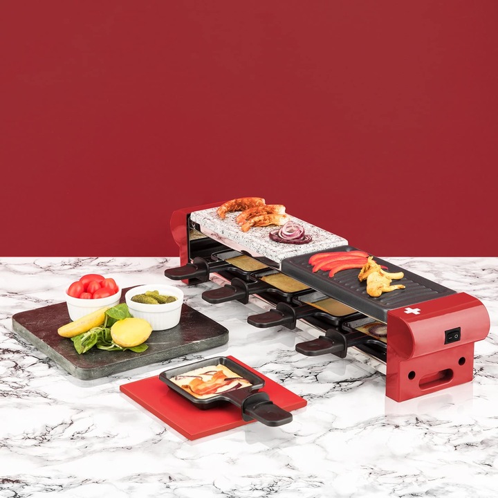 Plita Grill/Raclette electrica H.Koenig RP4, 600W, piatra granit plus raclette pentru 4 persoane, accesorii 4 raclete