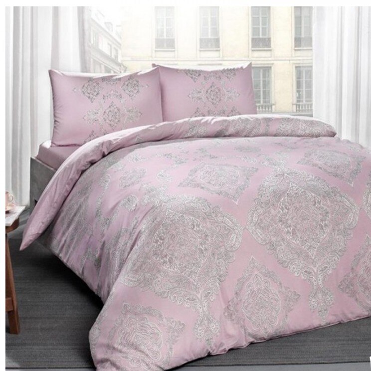 Lenjerie de pat dublu bumbac 100% ranforce, 4 piese, TAC, Mirabel Roz
